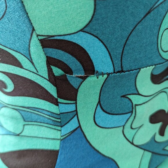 VTG 00s Y2K A. Byer Teal & Black Abstract Floral Paisley 3/4 Quarter Sleeve Top - Picture 7 of 8